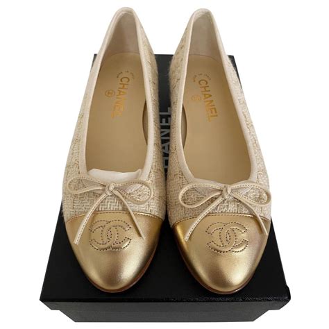 chanel beige flats|chanel tweed ballet flats.